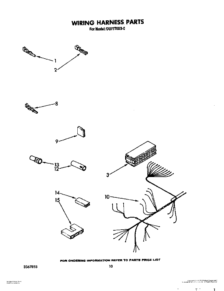 WIRING HARNESS Diagram and Parts List for DU7770XS0  Whirlpool Dishwasher