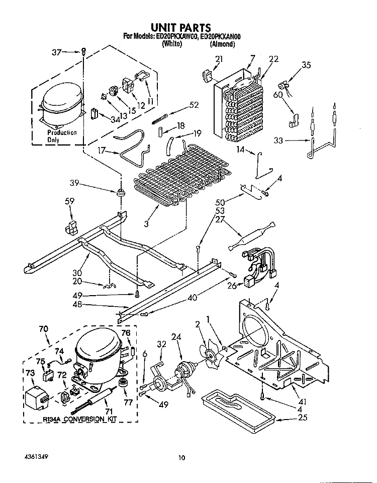 UNIT Diagram and Parts List for ED20PKXAN00  Whirlpool Refrigerator