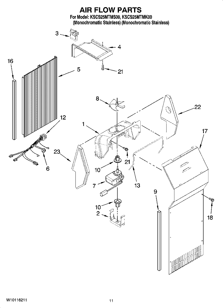 AIR FLOW PARTS Diagram and Parts List for KSCS25MTMS00  KitchenAid Refrigerator