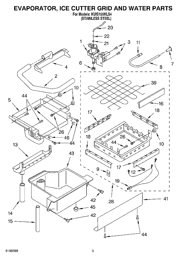 EVAPORATOR ICE CUTTER GRID AND WATER PARTS Diagram and Parts List for KUIS155HLS4  KitchenAid Ice Maker