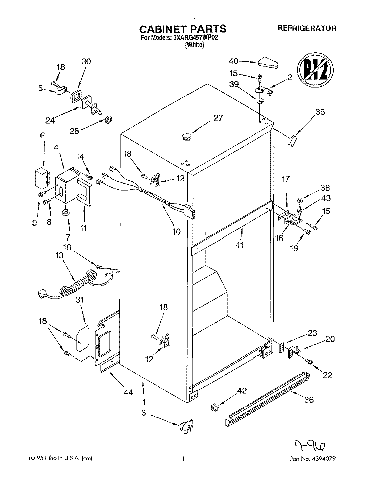 CABINET Diagram and Parts List for 3XARG457WP02  Whirlpool Refrigerator