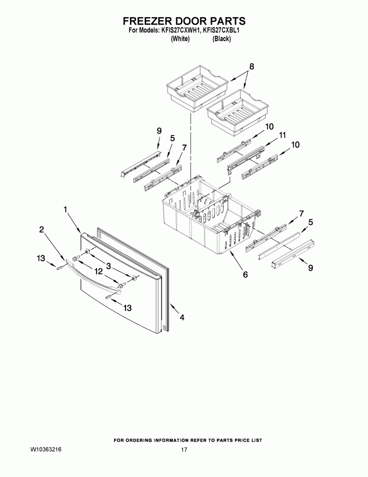 FREEZER DOOR PARTS Diagram and Parts List for KFIS27CXBL1  KitchenAid Refrigerator