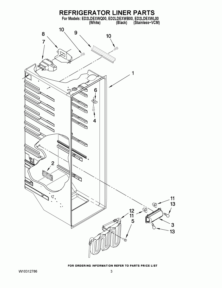 REFRIGERATOR LINER PARTS Diagram and Parts List for ED2LDEXWL00  Whirlpool Refrigerator