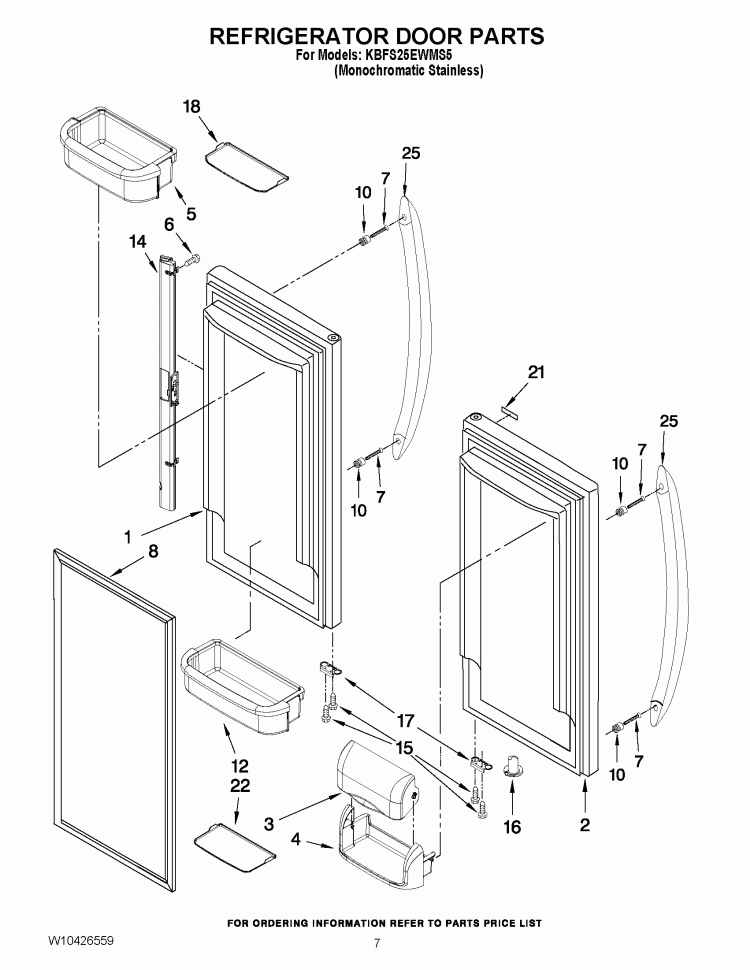 REFRIGERATOR DOOR PARTS Diagram and Parts List for KBFS25EWMS5  KitchenAid Refrigerator