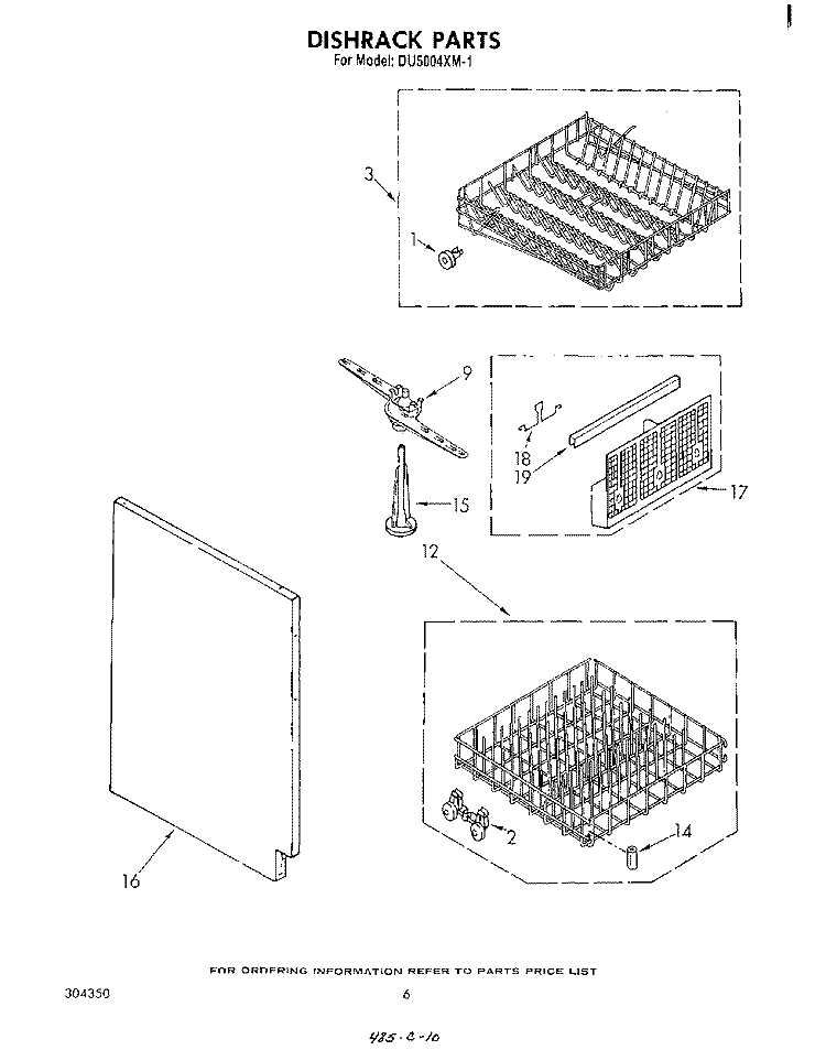 DISHRACK Diagram and Parts List for DU5004XM1  Whirlpool Dishwasher