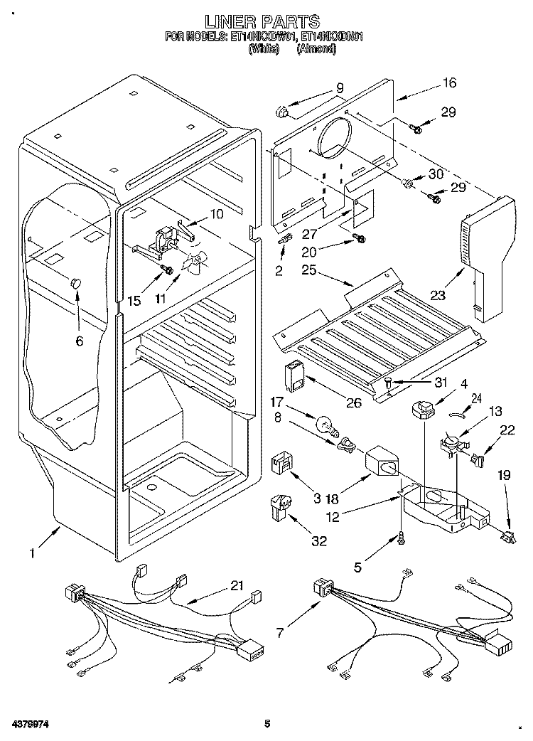 LINER, LIT/OPTIONAL Diagram and Parts List for ET14NKXDW01  Whirlpool Refrigerator