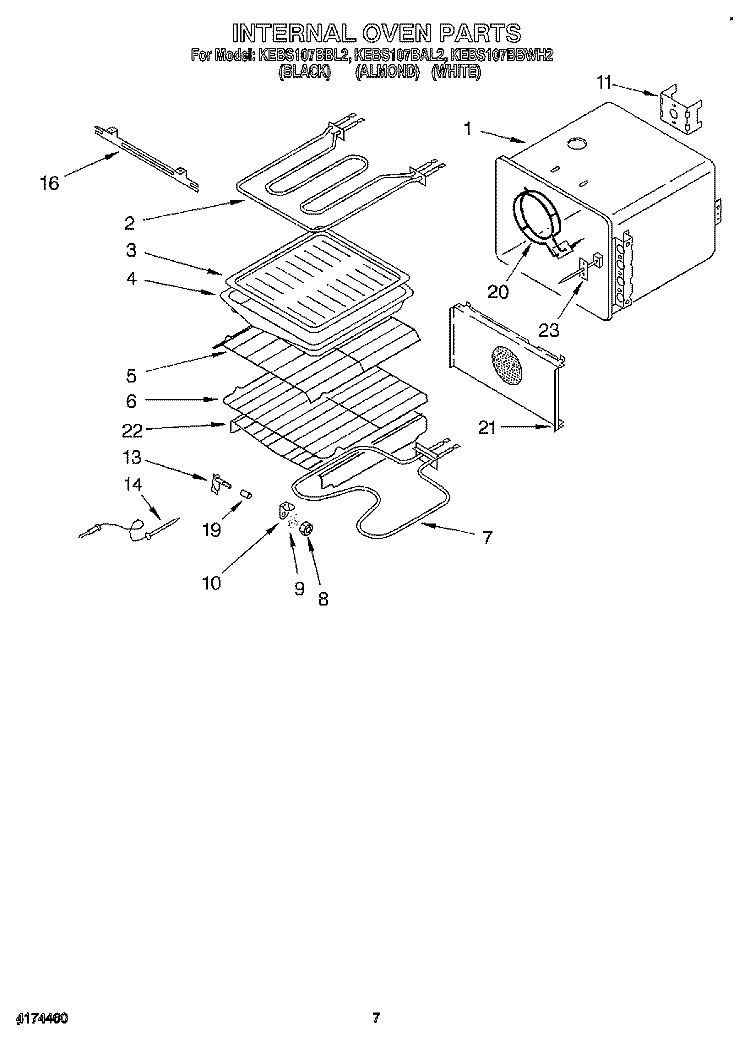 INTERNAL OVEN Diagram and Parts List for KEBS107BBL2  KitchenAid Wall Oven