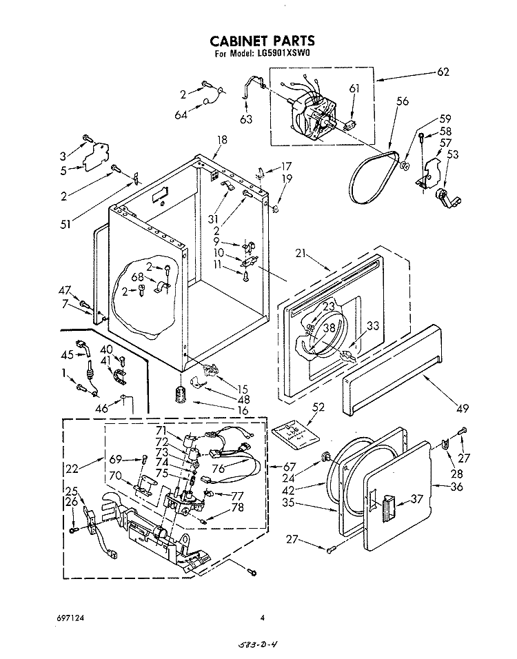 CABINET Diagram and Parts List for LG5901XSW0  Whirlpool Dryer