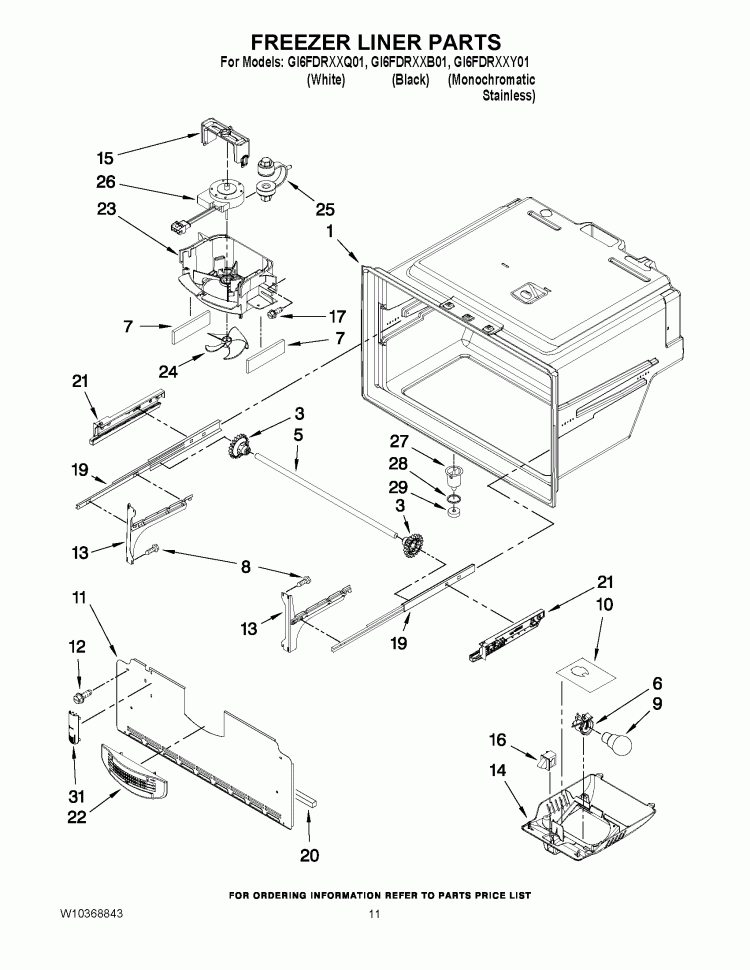 FREEZER LINER PARTS Diagram and Parts List for GI6FDRXXB01  Whirlpool Refrigerator