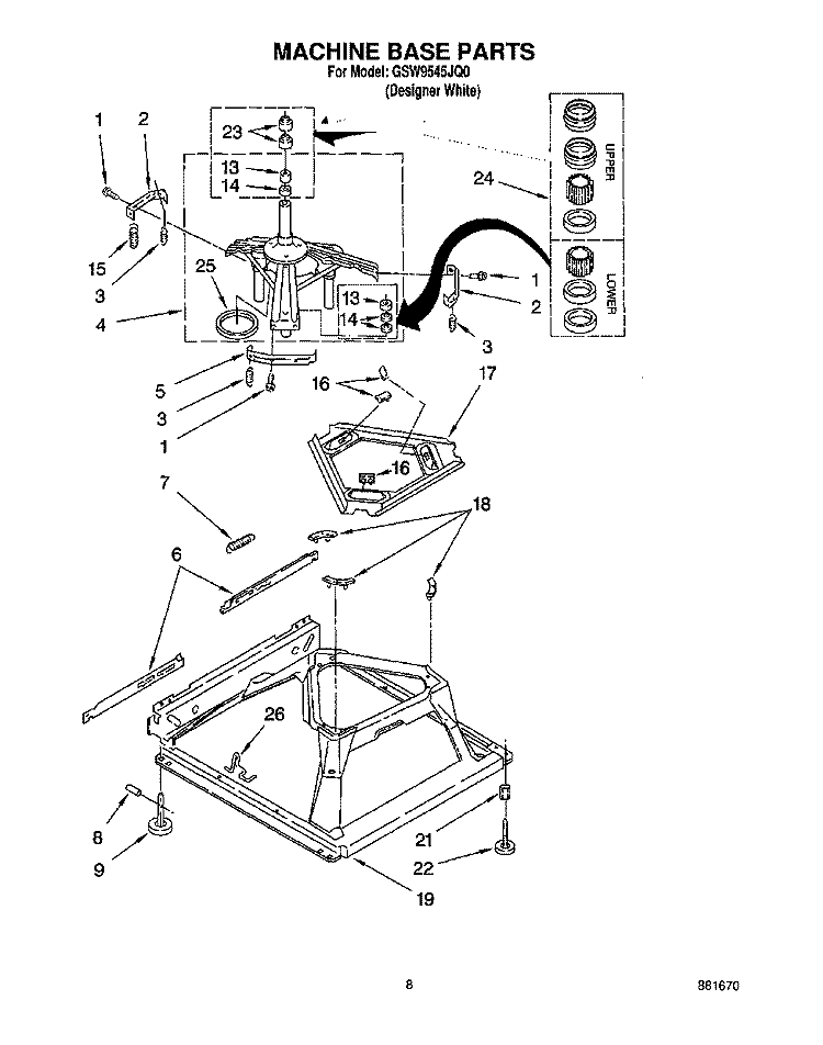 MACHINE BASE Diagram and Parts List for GSW9545JQ0  Whirlpool Washer