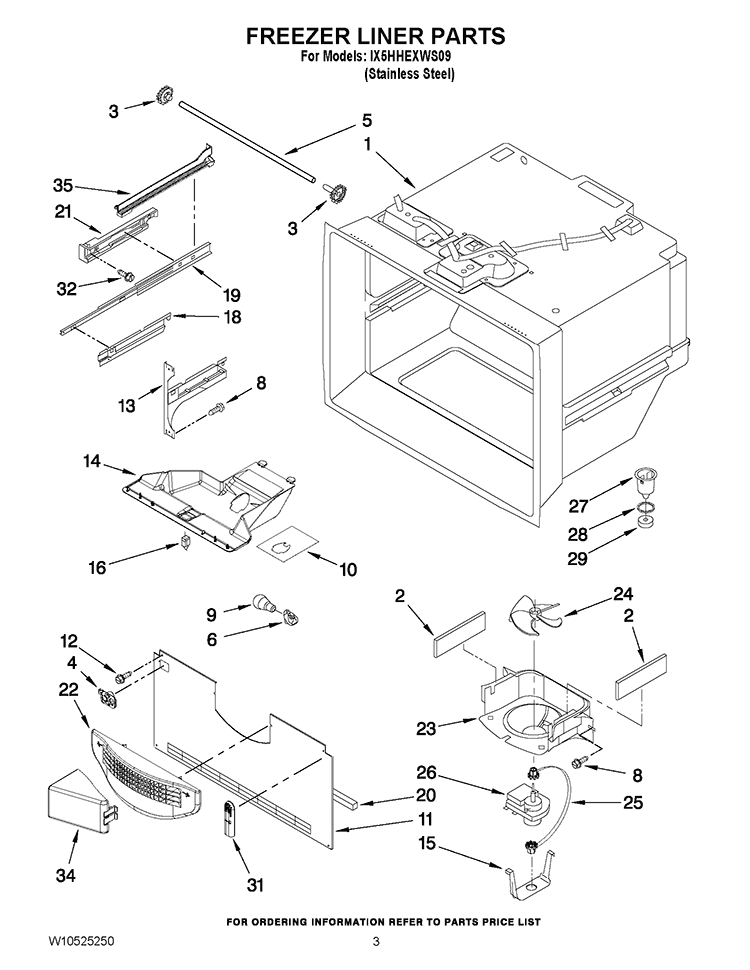 FREEZER LINER PARTS Diagram and Parts List for IX5HHEXWS09  Whirlpool Refrigerator