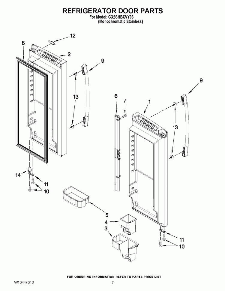 REFRIGERATOR DOOR PARTS Diagram and Parts List for GX2SHBXVY06  Whirlpool Refrigerator