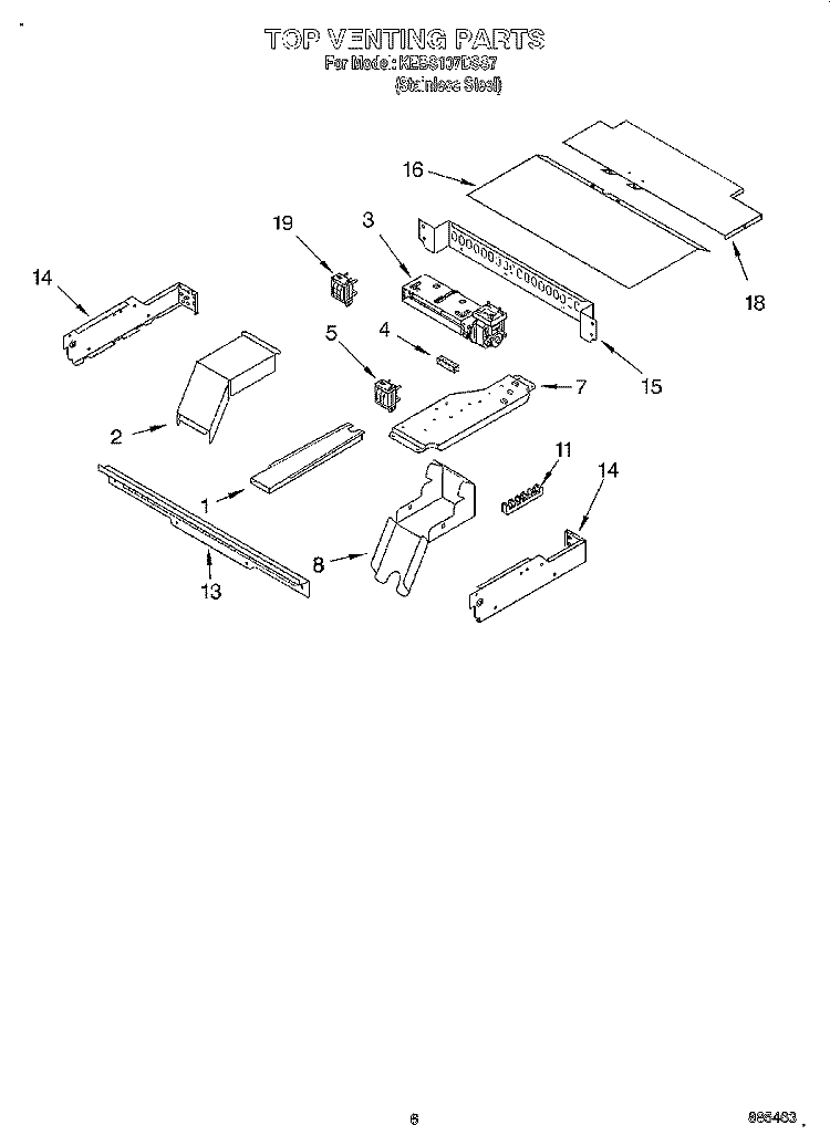 TOP VENTING, OPTIONAL Diagram and Parts List for KEBS107DSS7  KitchenAid Wall Oven