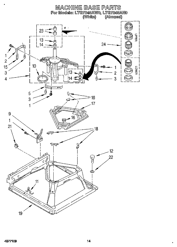MACHINE BASE Diagram and Parts List for LTG7245AN0  Whirlpool Washer Dryer Combo