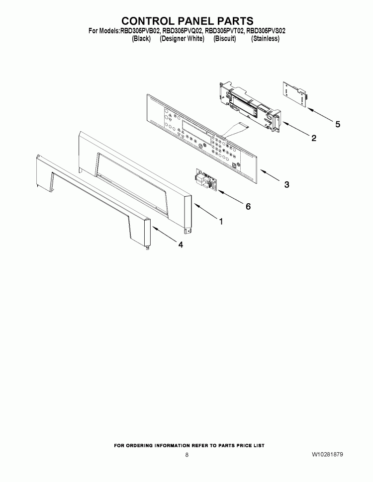 CONTROL PANEL PARTS Diagram and Parts List for RBD305PVB02  Whirlpool Wall Oven