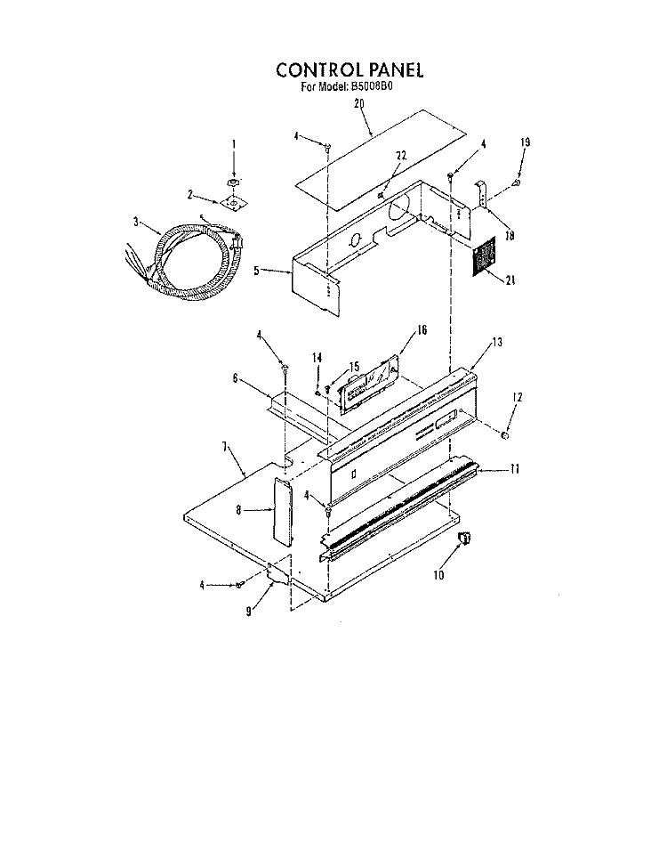 CONTROL PANEL Diagram and Parts List for B5008B0  Roper Range