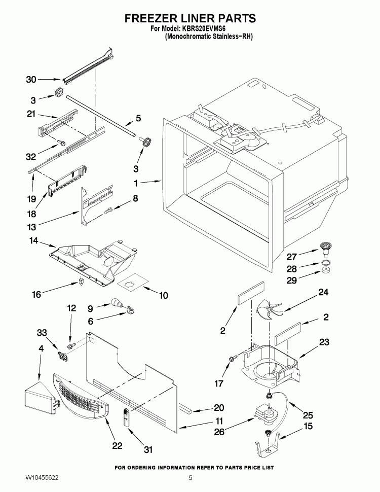 FREEZER LINER PARTS Diagram and Parts List for KBRS20EVMS6  KitchenAid Refrigerator