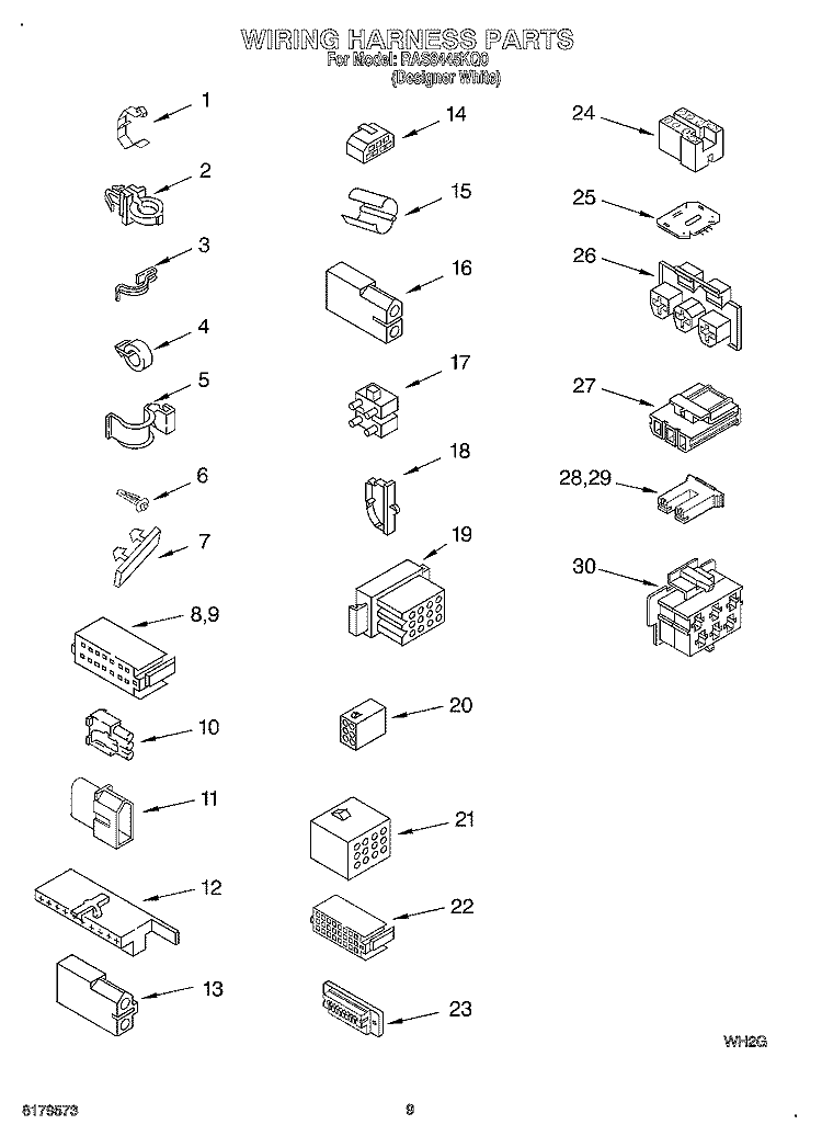WIRING HARNESS Diagram and Parts List for RAS8445KQ0  Roper Washer