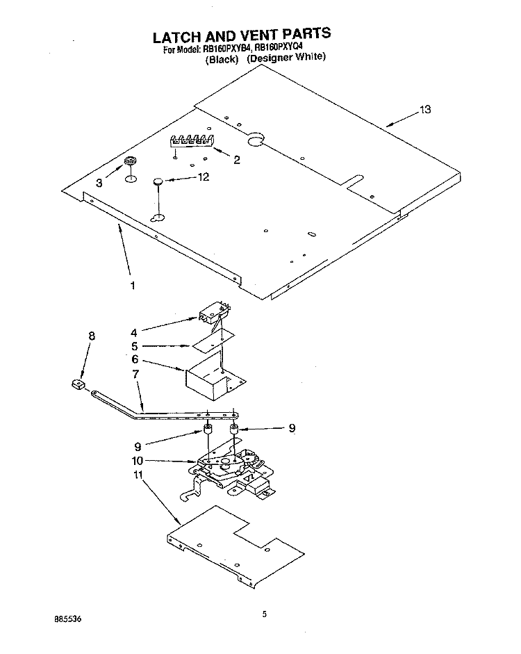 LATCH AND VENT Diagram and Parts List for RB160PXYQ4  Whirlpool Wall Oven