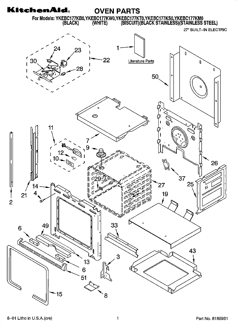 OVEN PARTS Diagram and Parts List for YKEBC177KM0  KitchenAid Wall Oven