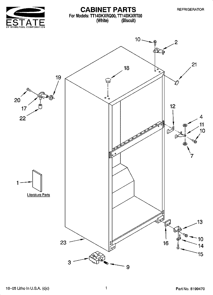 CABINET PARTS Diagram and Parts List for TT14DKXRQ00  Estate Refrigerator