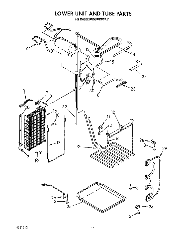 LOWER UNIT AND TUBE Diagram and Parts List for KSSS48MWX01  KitchenAid Refrigerator