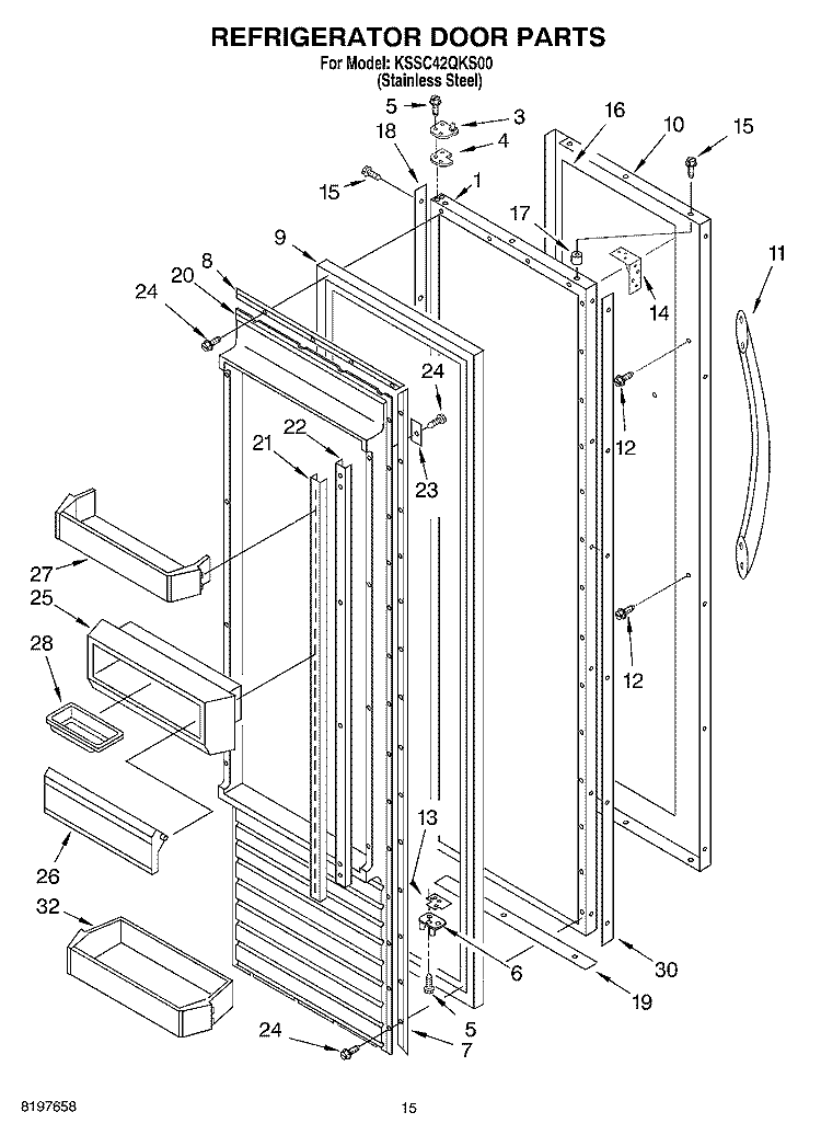 REFRIGERATOR DOOR Diagram and Parts List for KSSC42QKS00  KitchenAid Refrigerator