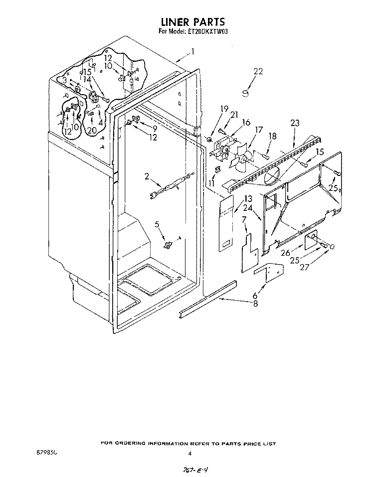LINER Diagram and Parts List for ET20DKXTM03  Whirlpool Refrigerator