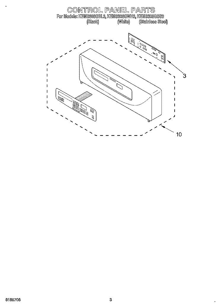 CONTROL PANEL Diagram and Parts List for KEMS308GSS3  KitchenAid Microwave Oven Combo