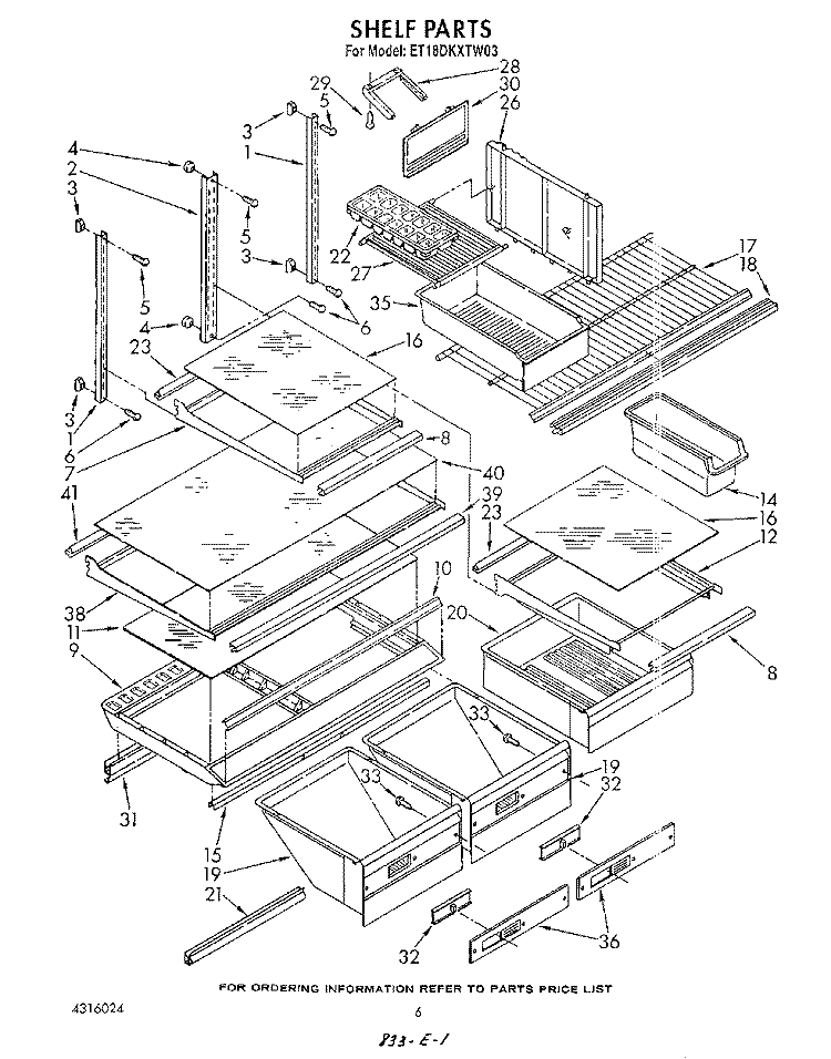 SHELF , LIT/OPTIONAL Diagram and Parts List for ET18DKXTF03  Whirlpool Refrigerator