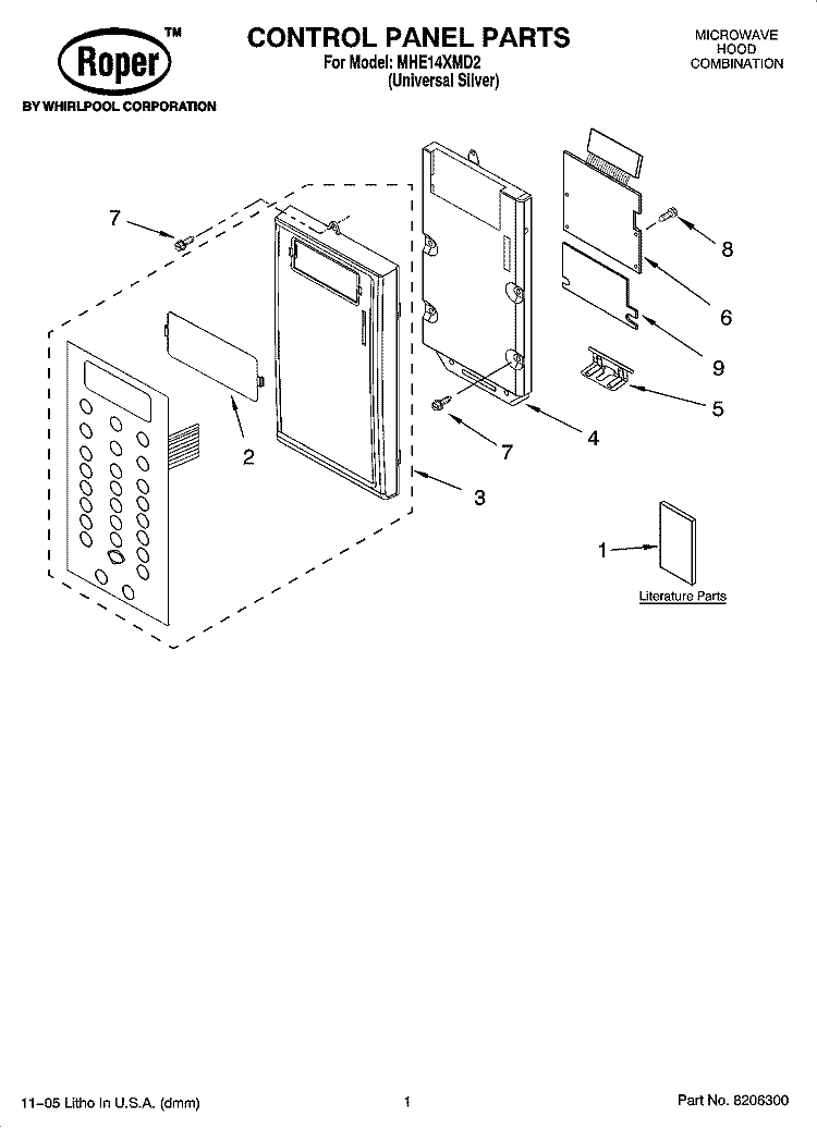 CONTROL PANEL PARTS Diagram and Parts List for MHE14XMD2  Roper Microwave