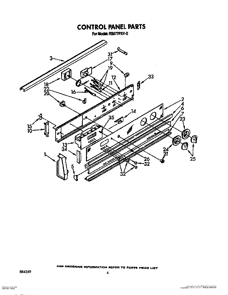 CONTROL PANEL Diagram and Parts List for RS677PXV0  Whirlpool Range