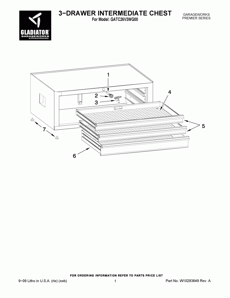 3-DRAWER INTERMEDIATE CHEST Diagram and Parts List for GATC26V3WG00  Whirlpool Cabinet