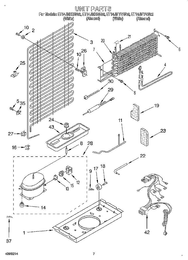 UNIT Diagram and Parts List for ET14JMXGN02  Whirlpool Refrigerator