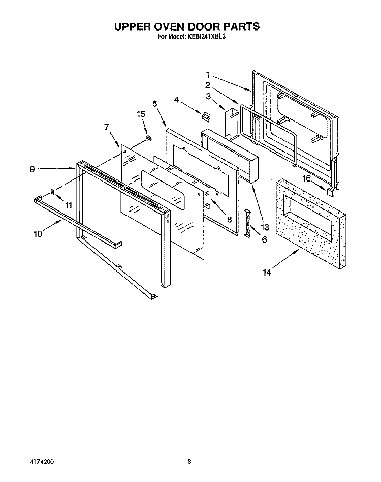 UPPER OVEN DOOR Diagram and Parts List for KEBI241XBL3  KitchenAid Wall Oven