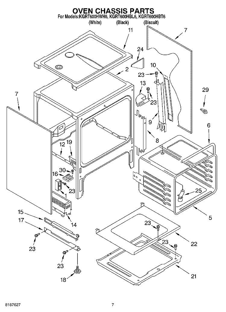 OVEN CHASSIS Diagram and Parts List for KGRT600HBL6  KitchenAid Range