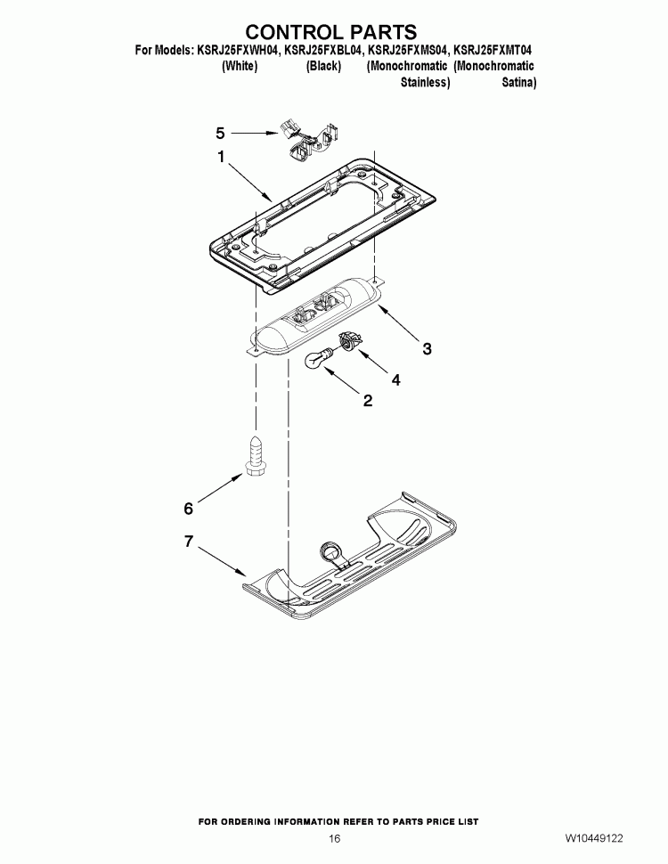 CONTROL PARTS Diagram and Parts List for KSRJ25FXBL04  KitchenAid Refrigerator