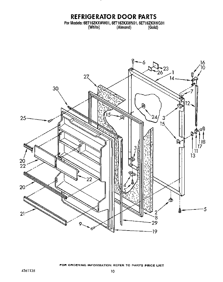 REFRIGERATOR DOOR Diagram and Parts List for 6ET16ZKXWN01  Whirlpool Refrigerator