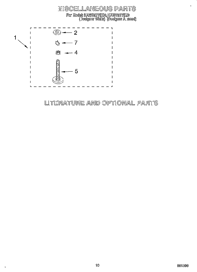 MISCELLANEOUS, LIT/OPTIONAL Diagram and Parts List for KAWS977EQ0  KitchenAid Washer