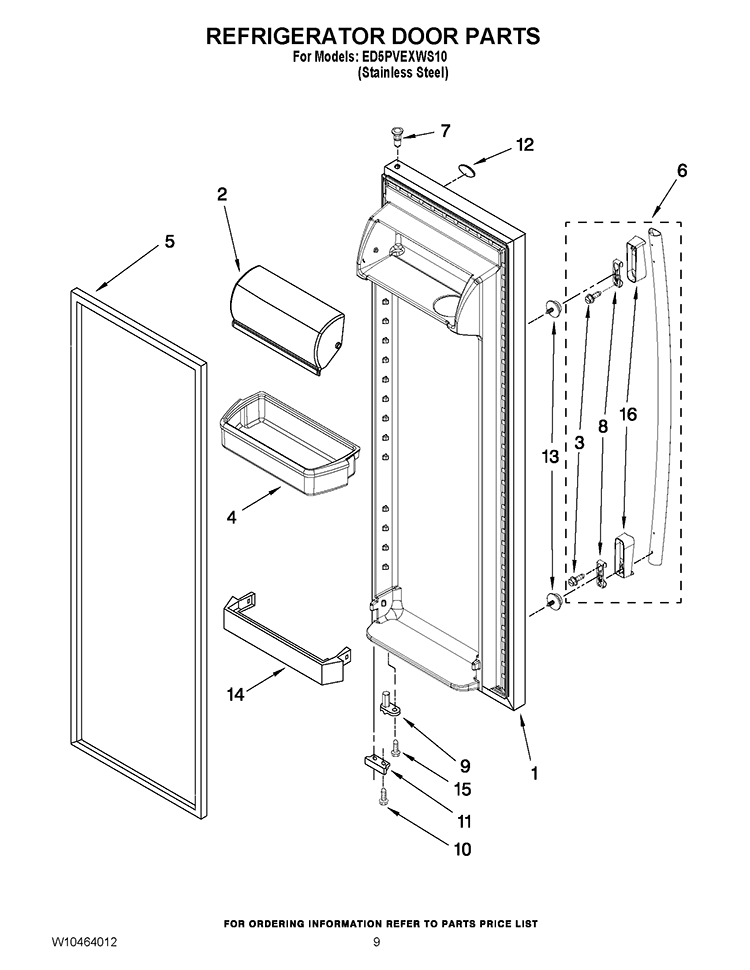 REFRIGERATOR DOOR PARTS Diagram and Parts List for ED5PVEXWS10  Whirlpool Refrigerator