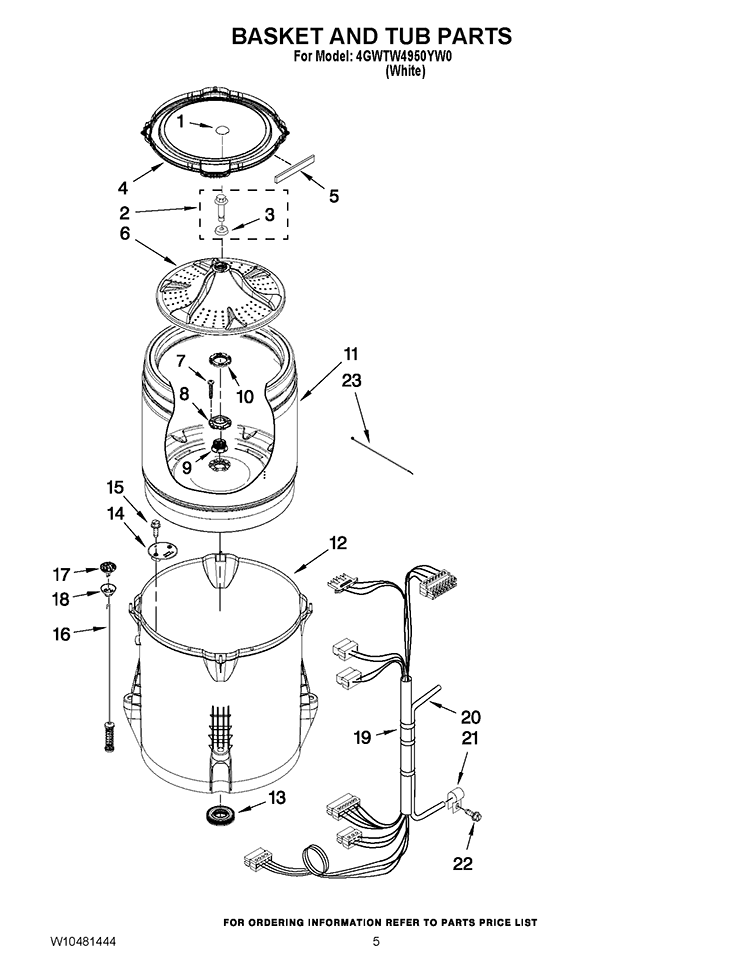 BASKET AND TUB PARTS Diagram and Parts List for 4GWTW4950YW0  Whirlpool Washer