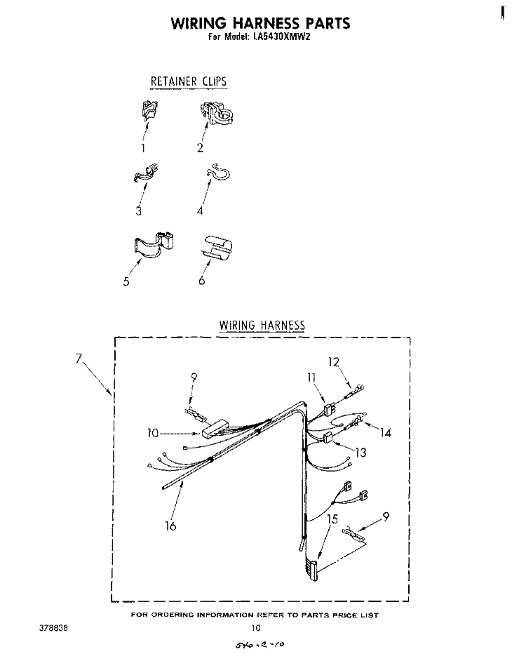 WIRING HARNESS Diagram and Parts List for LA5430XMW2  Whirlpool Washer