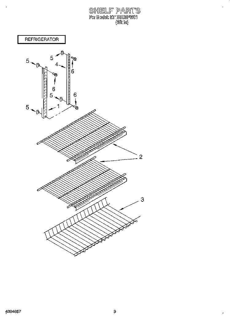 SHELF, LIT/OPTIONAL Diagram and Parts List for ET18SCRFW01  Whirlpool Refrigerator