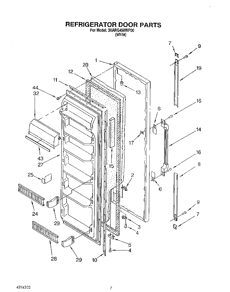 REFRIGERATOR DOOR Diagram and Parts List for 3XARG458WP00  Whirlpool Refrigerator