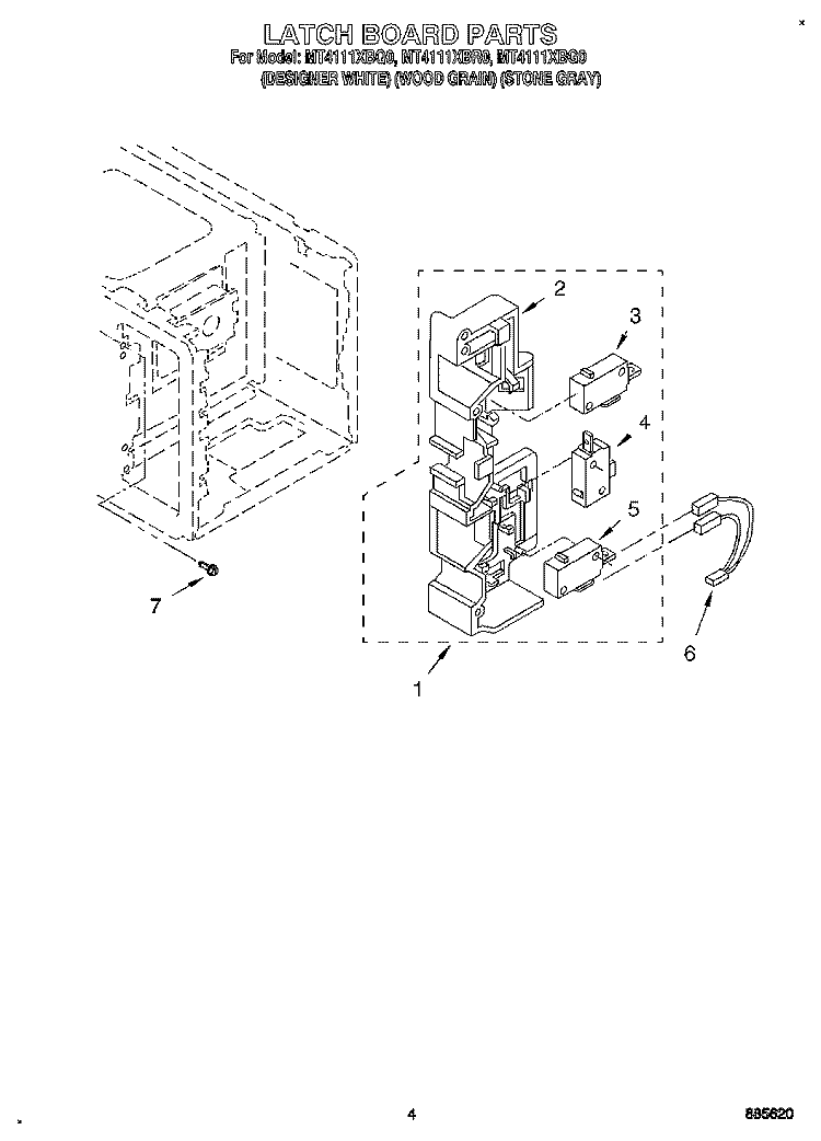 LATCH BOARD Diagram and Parts List for MT4111XBG0  Whirlpool Microwave