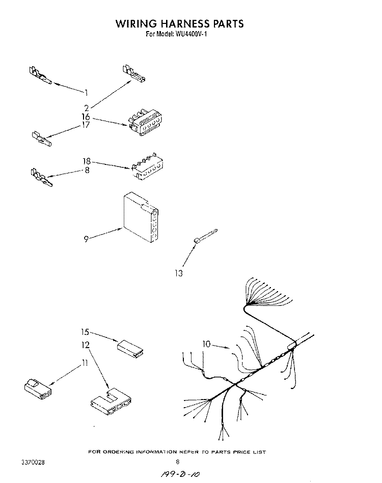 WIRING HARNESS Diagram and Parts List for WU4400V1  Roper Dishwasher