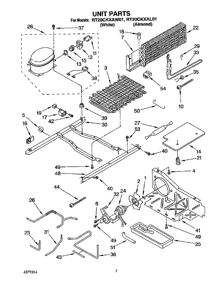 UNIT Diagram and Parts List for RT20CKXAW01  Roper Refrigerator