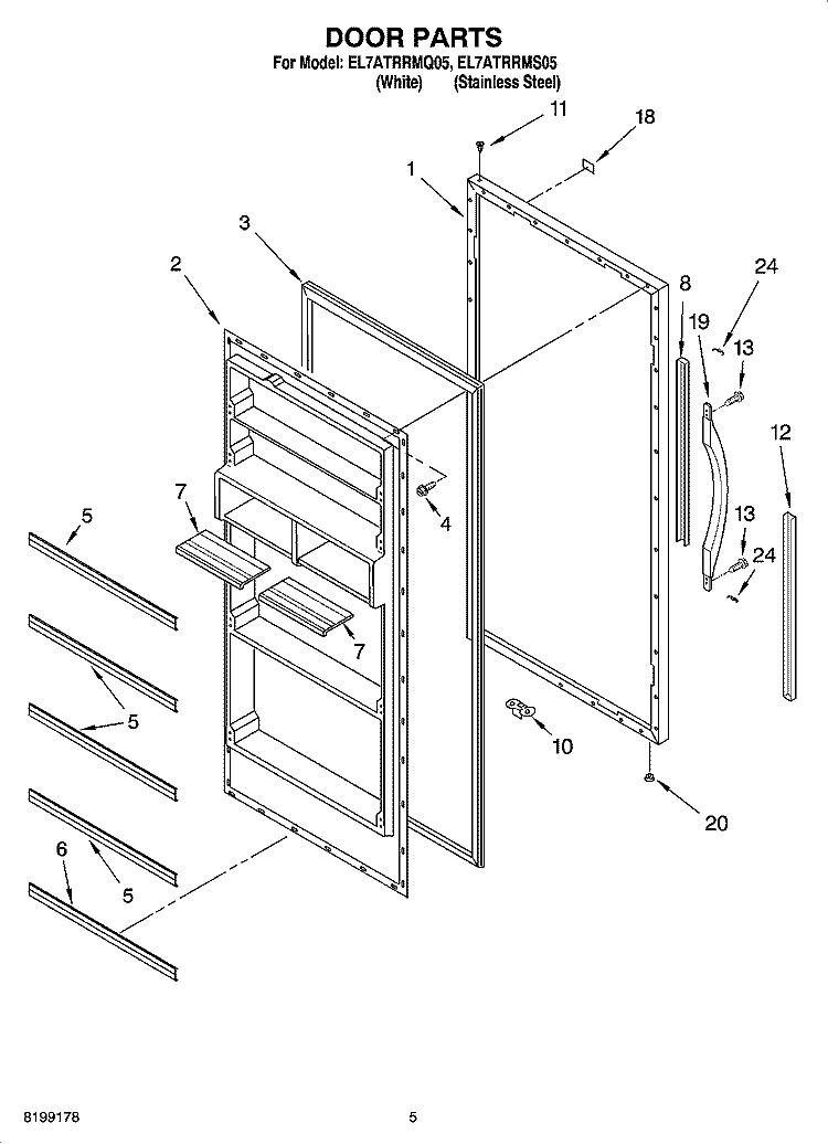 DOOR PARTS Diagram and Parts List for EL7ATRRMS05  Whirlpool Refrigerator