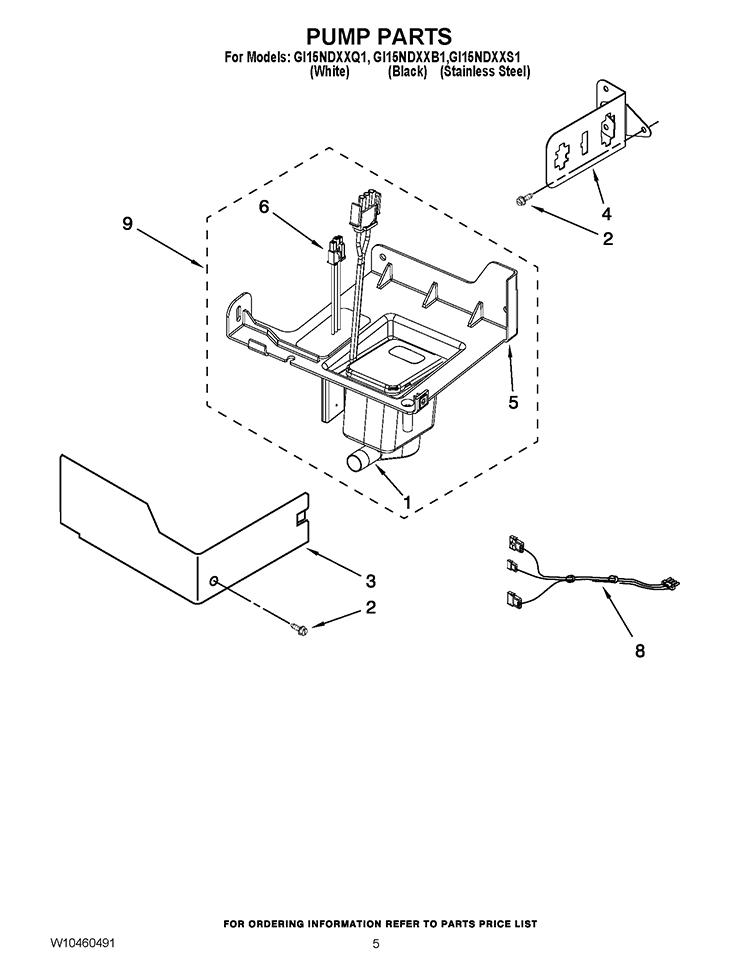 PUMP PARTS Diagram and Parts List for GI15NDXXS1  Whirlpool Ice Maker