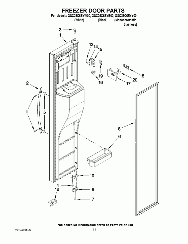 FREEZER DOOR PARTS Diagram and Parts List for GSC25C6EYY00  Whirlpool Refrigerator